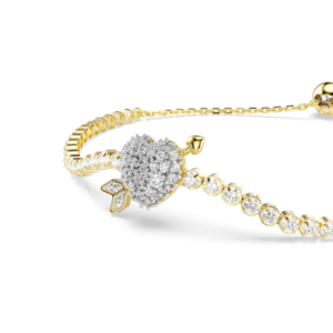 Idyllia bracelet, Mixed cuts, Heart with arrow, White, Gold-tone plated
