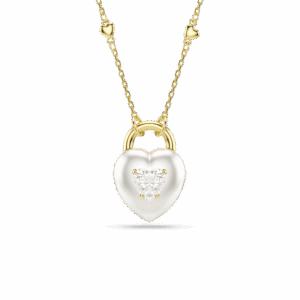 Idyllia pendant, Mixed cuts, Heart, White, Gold-tone plated