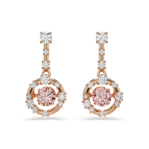 Constella drop earrings, Round cut, Dancing stone, Pink, Rose gold-tone plated