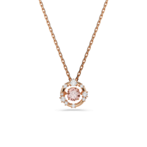 Constella pendant, Round cut, Dancing stone, Pink, Rose gold-tone plated