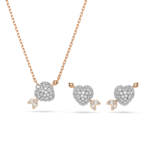 Idyllia set, Mixed cuts, Heart with arrow, White, Rose gold-tone plated