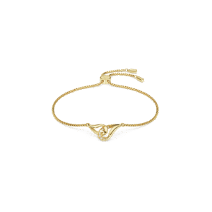 Classica bracelet, Round cut, Interlocking, White, Sterling silver, 18K gold finish