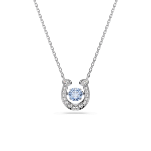 Symbolica pendant, Round cut, Pavé, Horse shoe, Blue, Rhodium plated