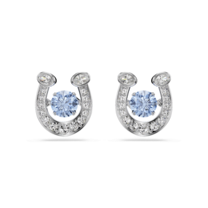 Symbolica stud earrings, Round cut, Pavé, Horse shoe, Blue, Rhodium plated