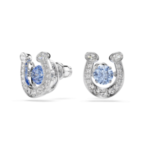 Symbolica stud earrings, Round cut, Pavé, Horse shoe, Blue, Rhodium plated