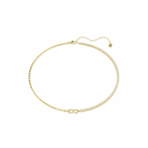 Matrix necklace, Round cut, White, 18K gold finish