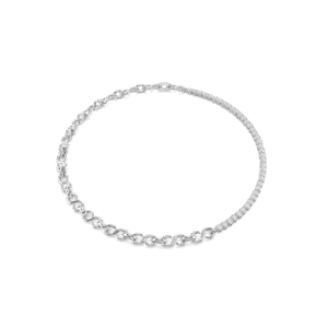 Matrix necklace, S-shape, Round cut, White, Rhodium plated