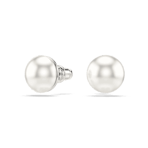 Matrix stud earrings, Crystal pearl, White, Rhodium plated