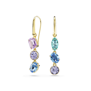 Gema drop earrings, Asymmetrical design, Mixed cuts, Multicolored, Gold-tone plated