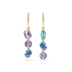 Gema drop earrings, Asymmetrical design, Mixed cuts, Multicolored, Gold-tone plated