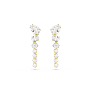 Mesmera drop earrings, Mixed cuts, White, 18K gold finish