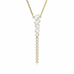 Mesmera Y necklace, Mixed cuts, White, 18K gold finish