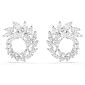 Mesmera hoop earrings, Marquise cut, White, Rhodium plated