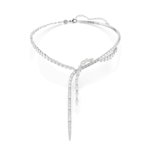 Mesmera Y necklace, Mixed cuts, White, Rhodium plated