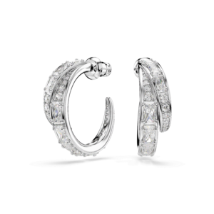 Vienna hoop earrings, Mixed cuts, White, Rhodium plated