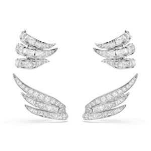Vienna ear cuffs, Mixed cuts, Swan, White, Rhodium plated