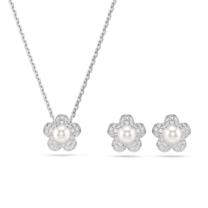 Ariana Grande x Swarovski set, Crystal pearl, Round cut, Flower, White, Rhodium plated