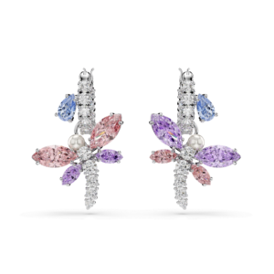 Ariana Grande x Swarovski drop earrings, Mixed cuts, Dragonfly, Multicolored, Rhodium plated