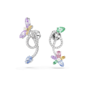 Ariana Grande x Swarovski drop earrings with ear jacket, Mixed cuts, Dragonfly, Flower, Multicolored, Rhodium plated