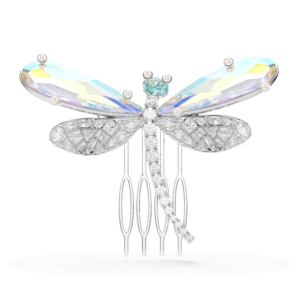 Ariana Grande x Swarovski brooch and hair accessory, Mixed cuts, Dragonfly, Green, Rhodium plated