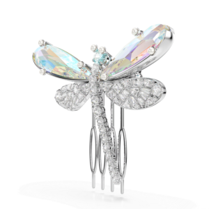 Ariana Grande x Swarovski brooch and hair accessory, Mixed cuts, Dragonfly, Green, Rhodium plated