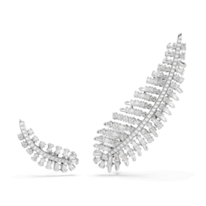 Vienna earrings, Mixed cuts, Feather, White, Rhodium plated