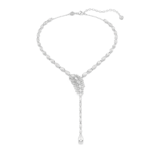Vienna Y necklace, Mixed cuts, Feather, White, Rhodium plated