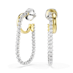Hyperbola earrings, Round cut, White, Mixed metal finish
