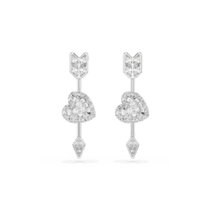 Idyllia drop earrings, Mixed cuts, Heart with arrow, White, Rhodium plated