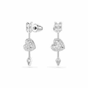 Idyllia drop earrings, Mixed cuts, Heart with arrow, White, Rhodium plated