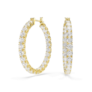 Matrix hoop earrings, Round cut, White, Gold-tone plated