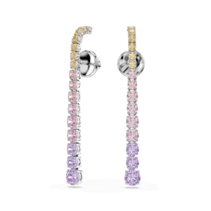 Matrix drop earrings, Gradient of round cuts, Multicolored, Rhodium plated