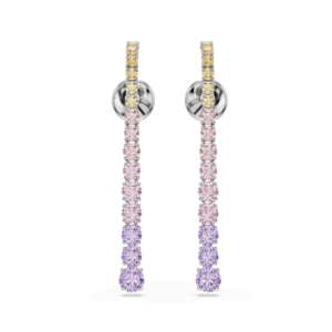 Matrix drop earrings, Gradient of round cuts, Multicolored, Rhodium plated