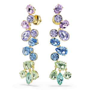 Gema drop earrings, Mixed cuts, Chandelier, Long, Multicolored, Gold-tone plated