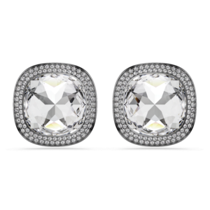 Una Angelic clip earrings, Cushion cut, White, Ruthenium plated