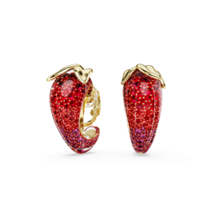 Idyllia clip earrings, Red, Gold-tone plated