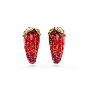Idyllia clip earrings, Red, Gold-tone plated