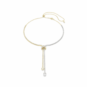 Hyperbola Y necklace, Round cut, Knot, White, Mixed metal finish