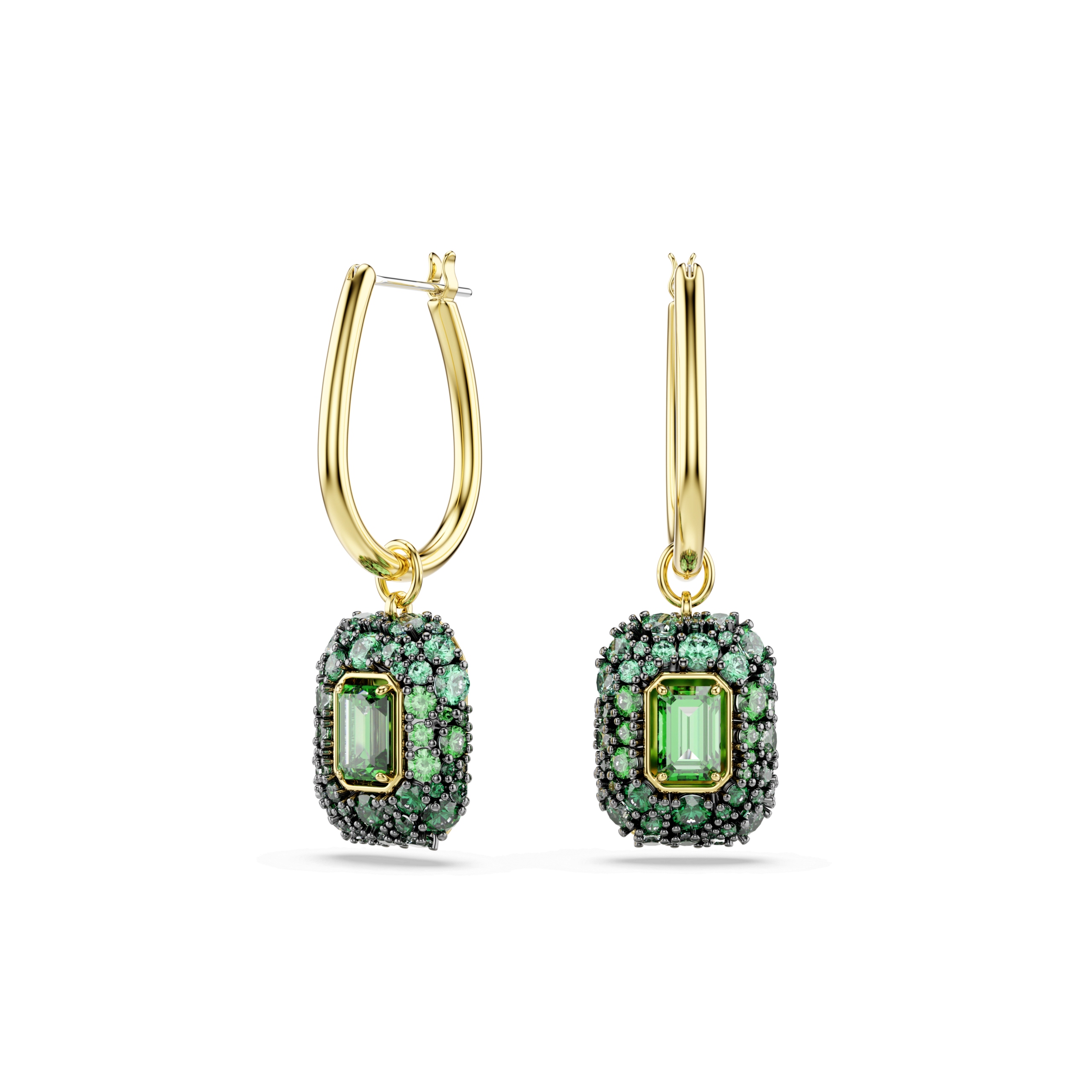 Sublima drop earrings, Octagon cut, Green, 18K gold finish