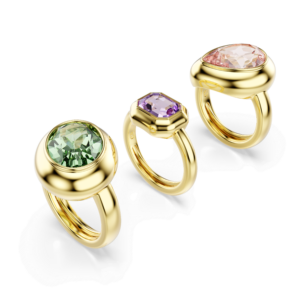 Gema motif ring, Set (3), Multicolored, Gold-tone plated