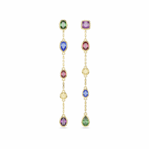 Imber drop earrings, Mixed cuts, Multicolored, 18K gold finish