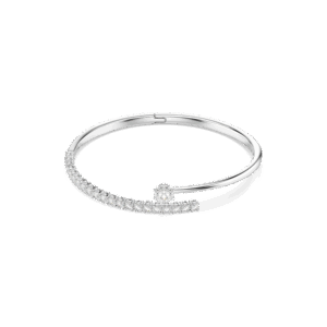 Matrix bangle, Round cut, White, Rhodium plated