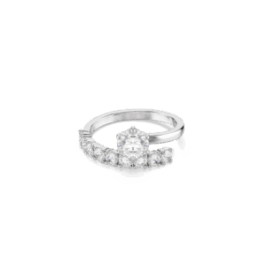 Matrix open ring, Round cut, White, Rhodium plated