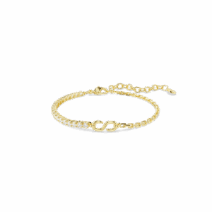 Matrix bracelet, Round cut, White, 18K gold finish