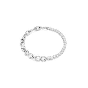 Matrix bracelet, Round cut, White, Rhodium plated