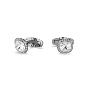 Una Angelic cufflinks, Cushion cut, White, Ruthenium plated