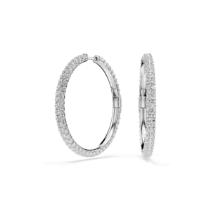 Dextera hoop earrings, Round cut, White, Rhodium plated