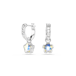 Chroma drop earrings, Mixed cuts, Star, White, Rhodium plated