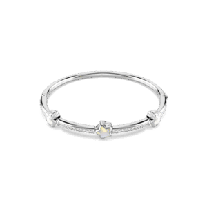 Chroma bangle, Mixed cuts, Star, White, Rhodium plated