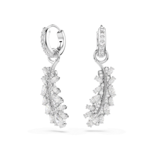 Vienna earrings, Mixed cuts, Feather, White, Rhodium plated